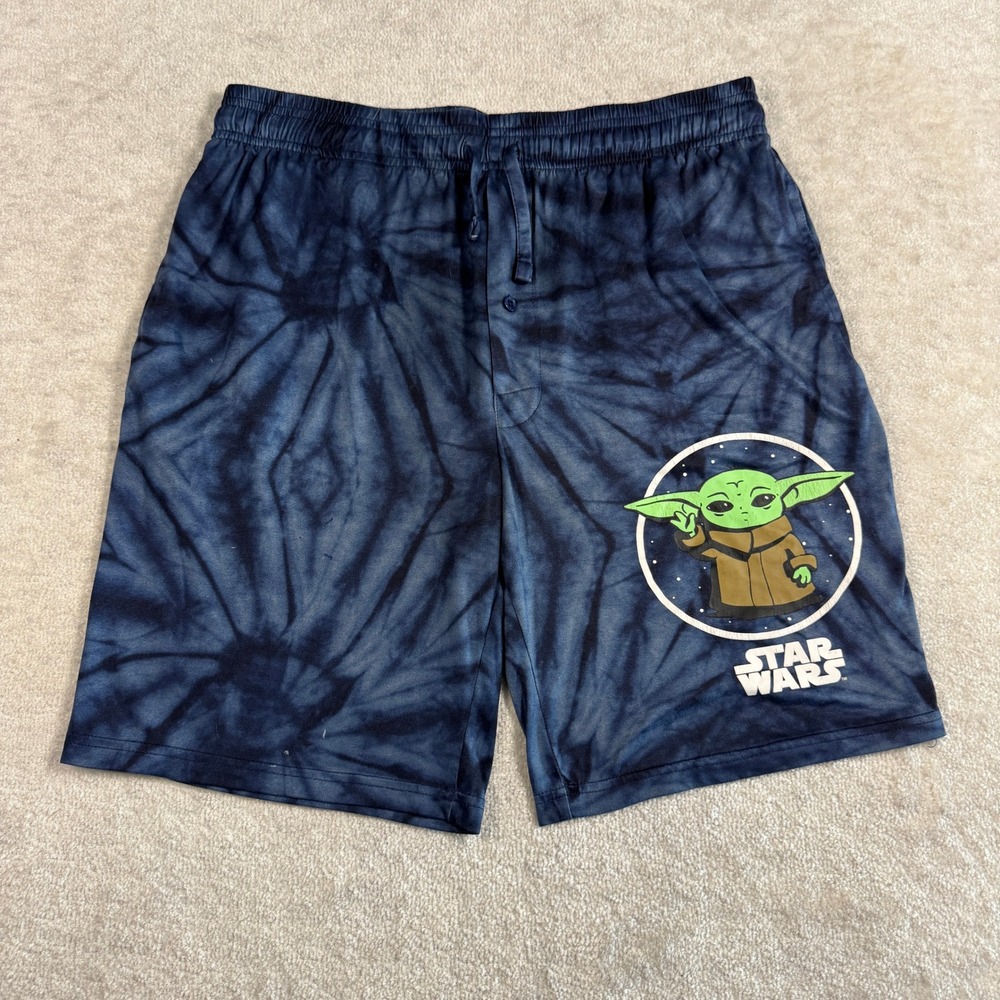 Star Wars Grogu Baby Yoda Tie Dye Lounge Pajama Shorts Blue Mens Size Medium